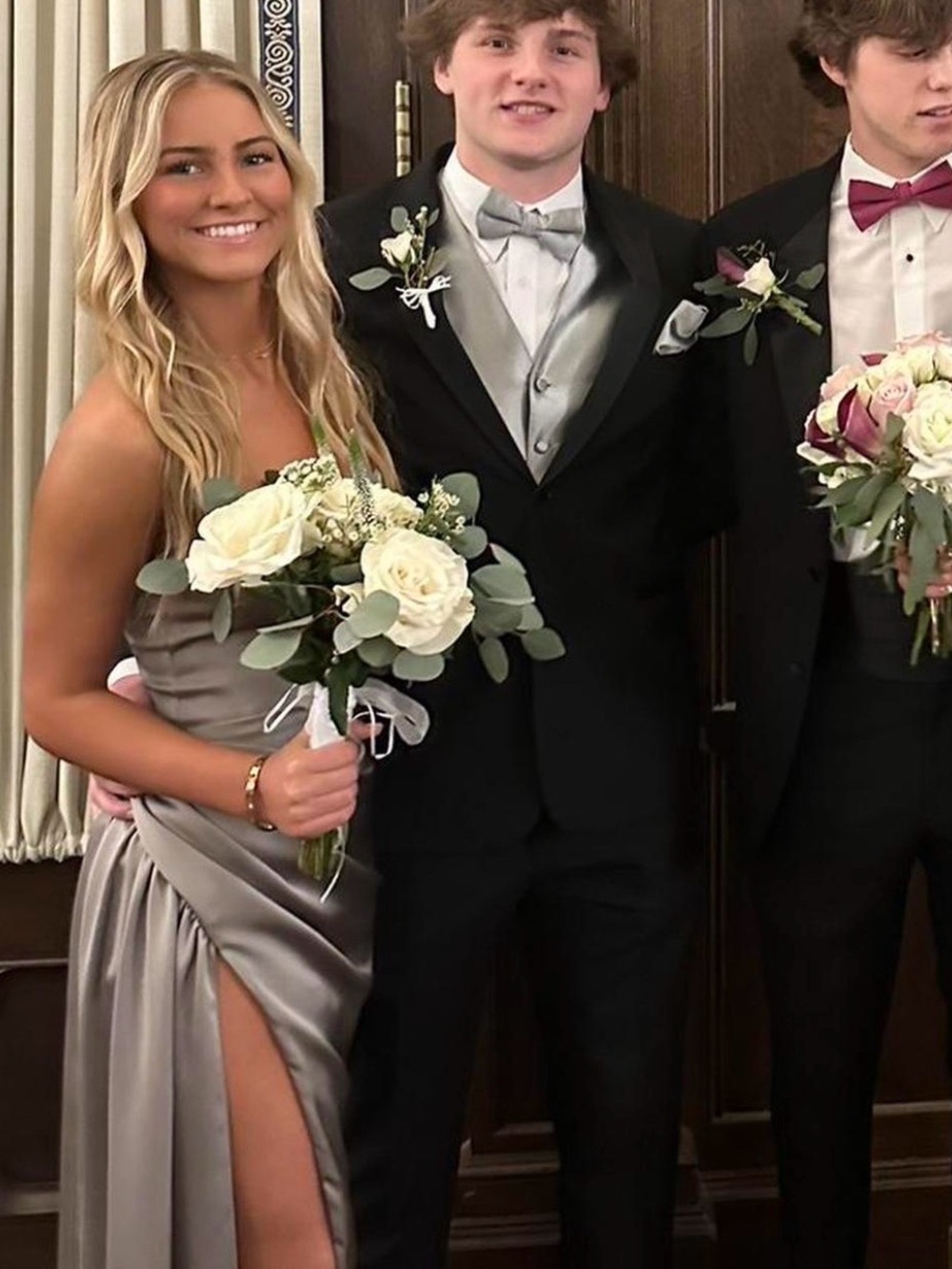 Katie May Satin Silver-Grey Gown with High Slit